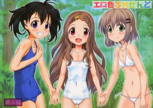 【ヤマノススメ エロマンガ同人誌】ここな、あおい、かえでの3人が川で水遊び３Pレズしてたらと隠し撮りおっさんと青姦乱交ｗｗｗ